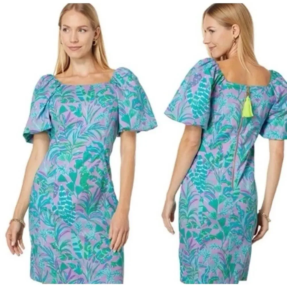 Lilly Pulitzer Lettie Short Sleeve Dress Purple Iris On the Chase Size 10 EUC - Picture 1 of 8